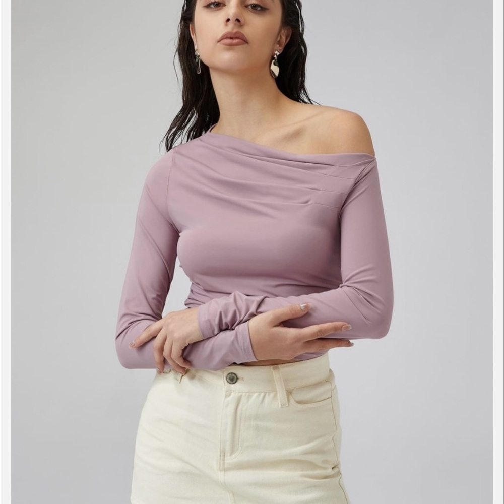 Women Elegant Blouse Off-Shoulder Long Sleeve Top Purple Size S